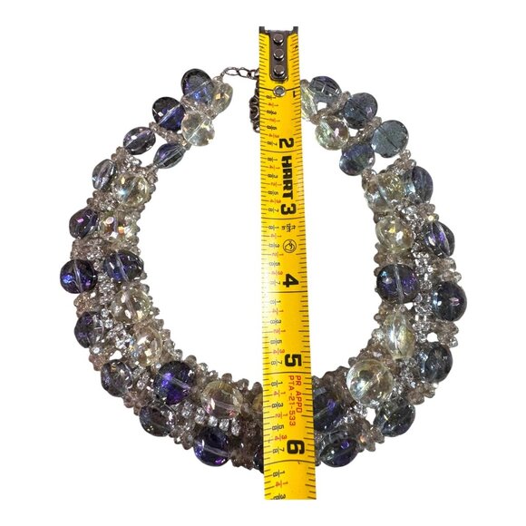 Crystal Glass Statement Necklace Bib Choker Purple Rhinestone 925 Sterling VTG - Picture 4 of 7